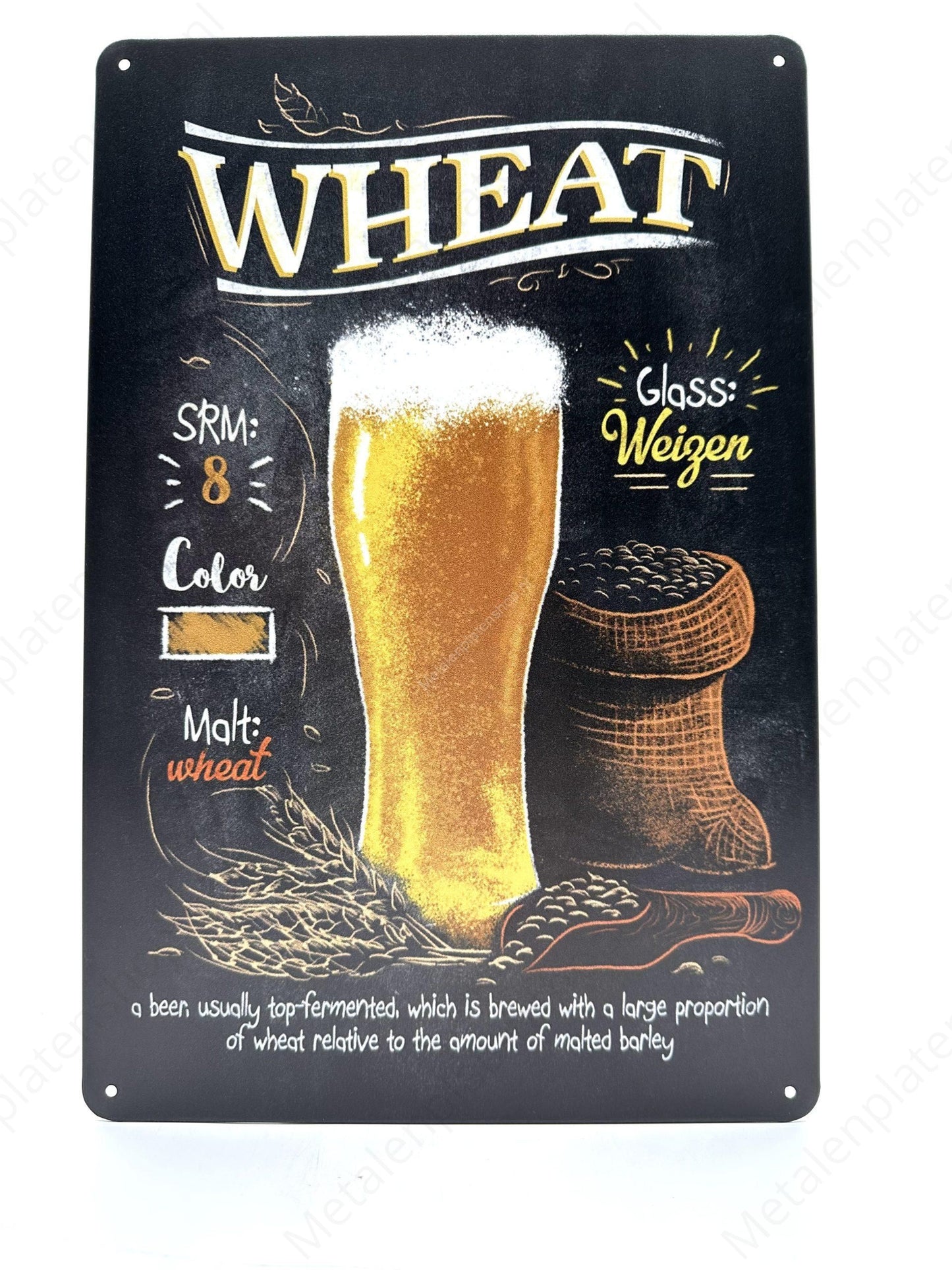 Chalkboard - Wheat - Beer - Metal Wall Sign