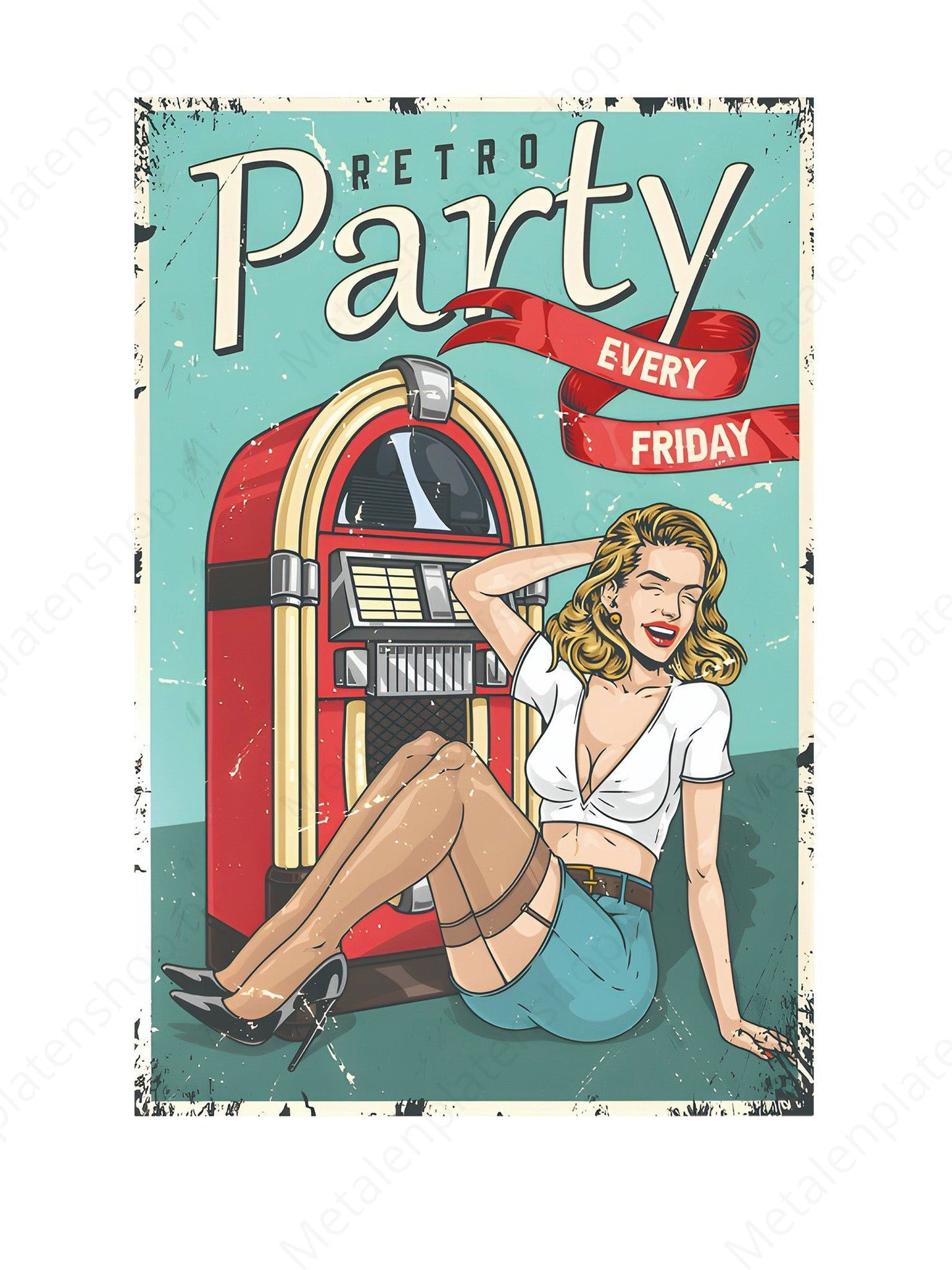 Retro Party – Jeden Freitag – Jukebox – Metallwandschild