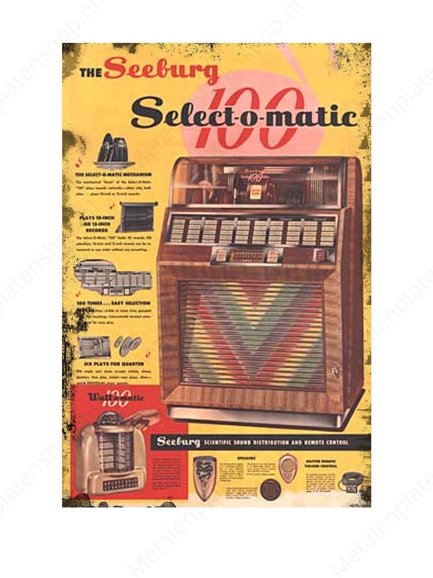 Seeburg 100 select-o-matic - Jukebox - Metallwandschild