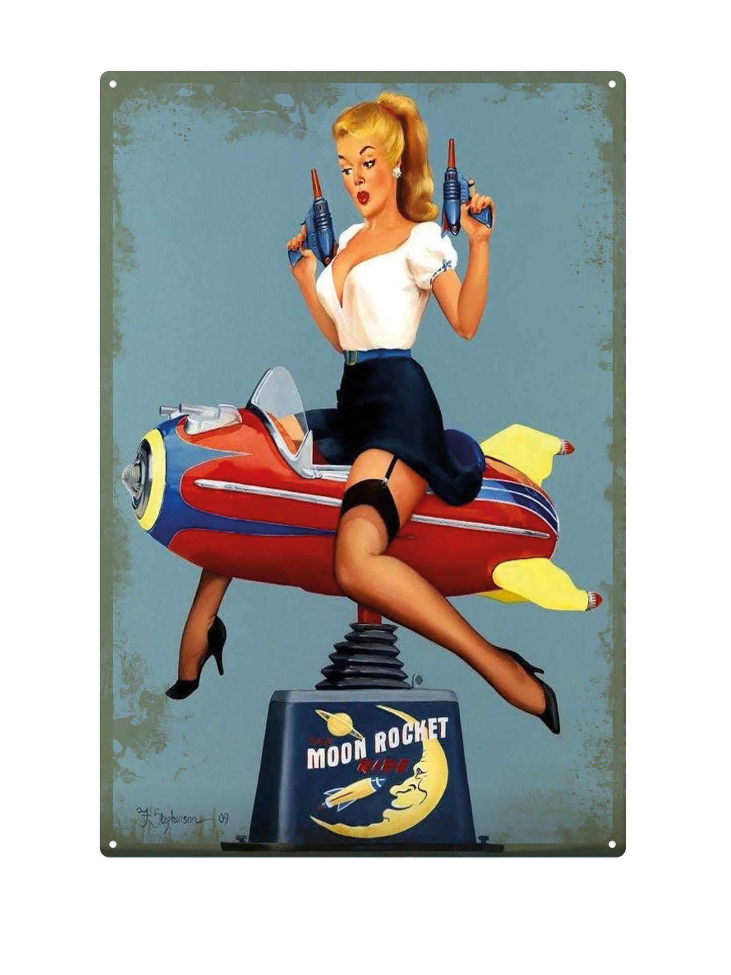 Moon Rocket - Pin Up - Metal Wall Sign