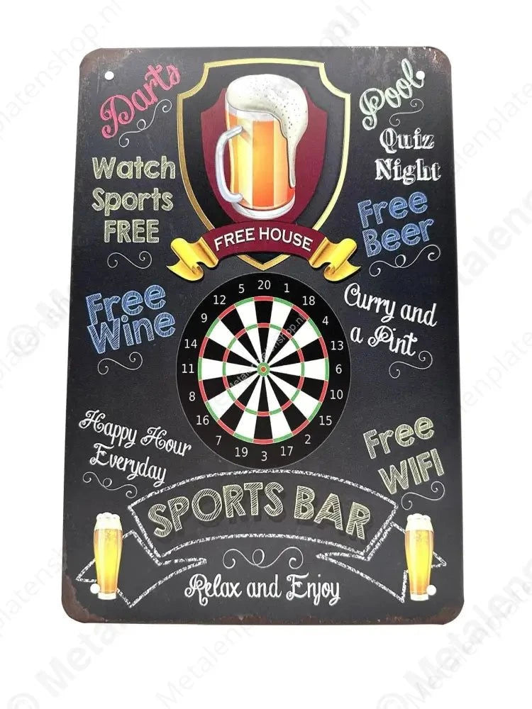 Bier - Darten - Darts - Sports Bar - Relax and Enjoy - Metalen Wandbord Metaalbord