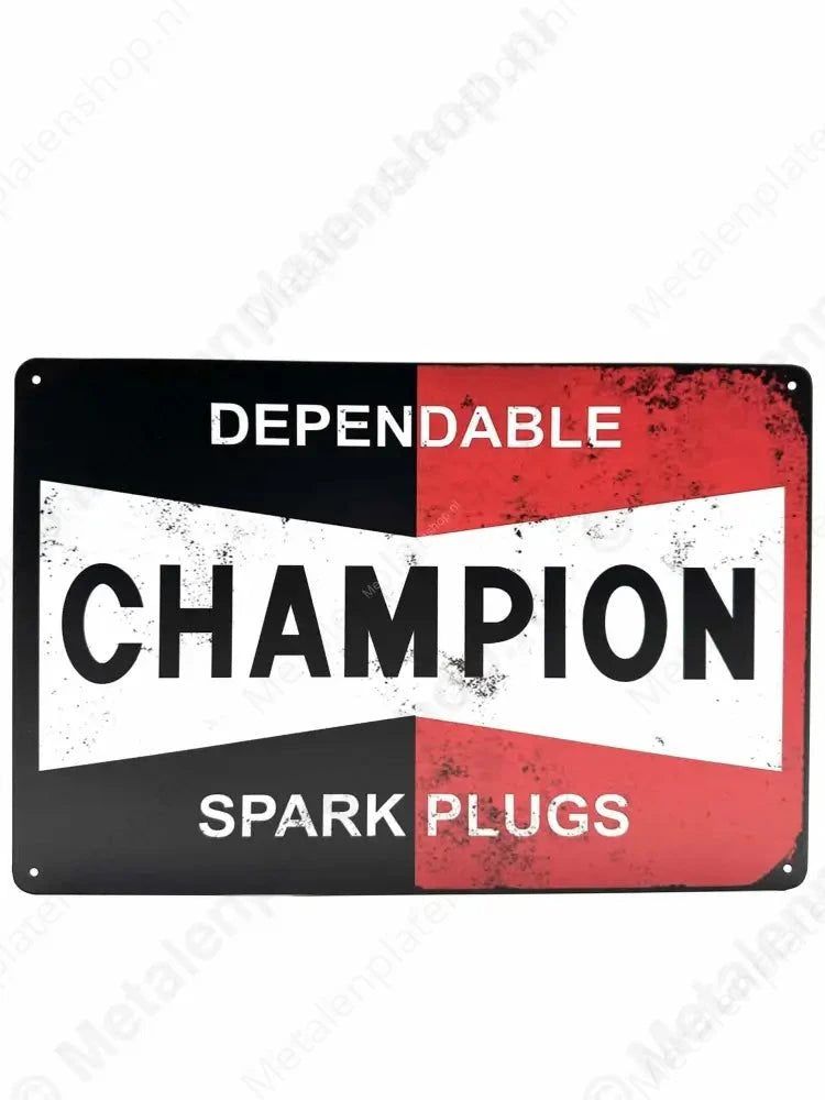 Dependable Champion Spark Plugs - Metalen Wandbord Metaalbord