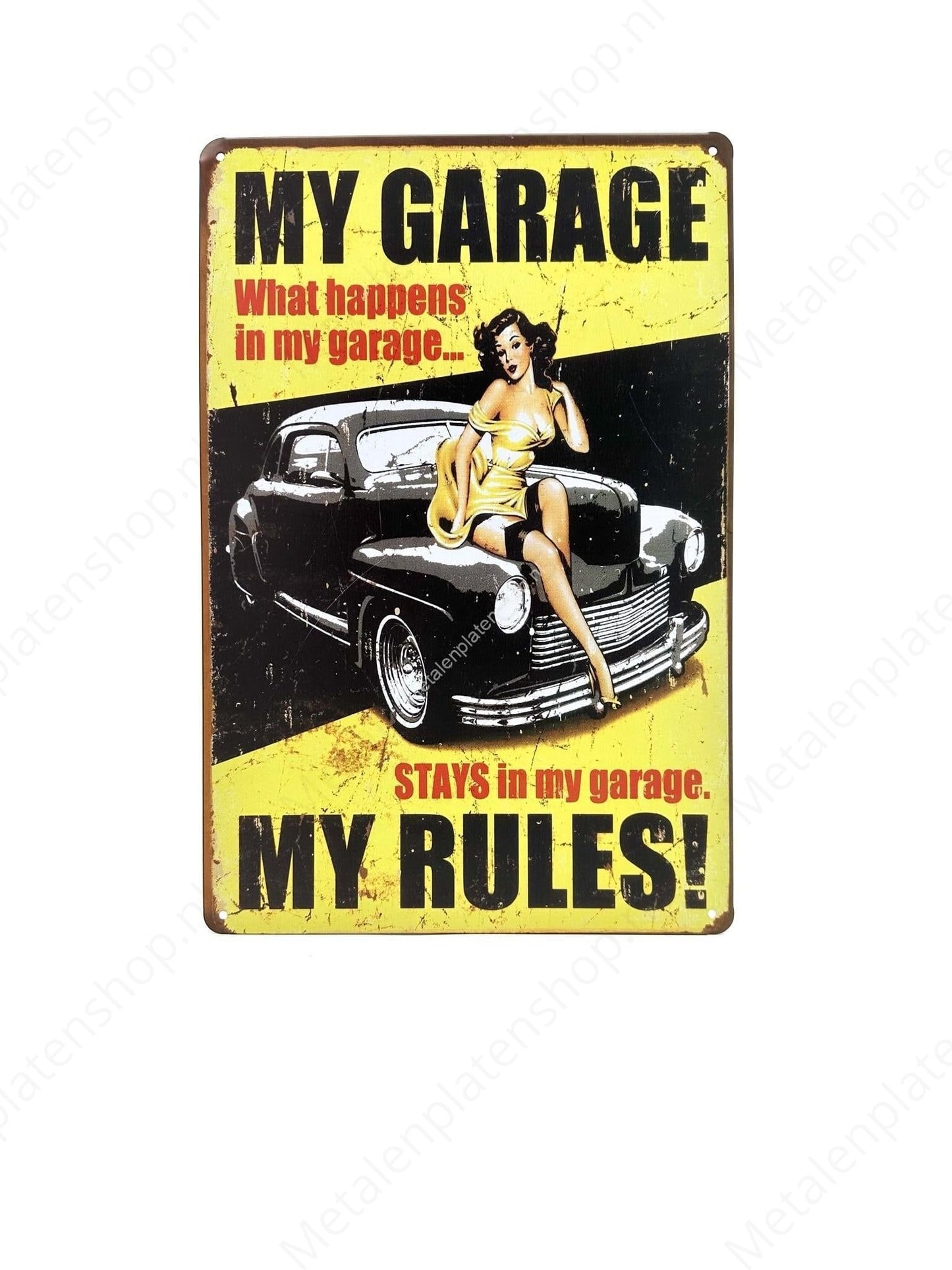 What happens in my garage - Metalen Wandbord