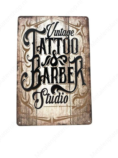Vintage Tattoo und Barber Studio - Metall Wandschild