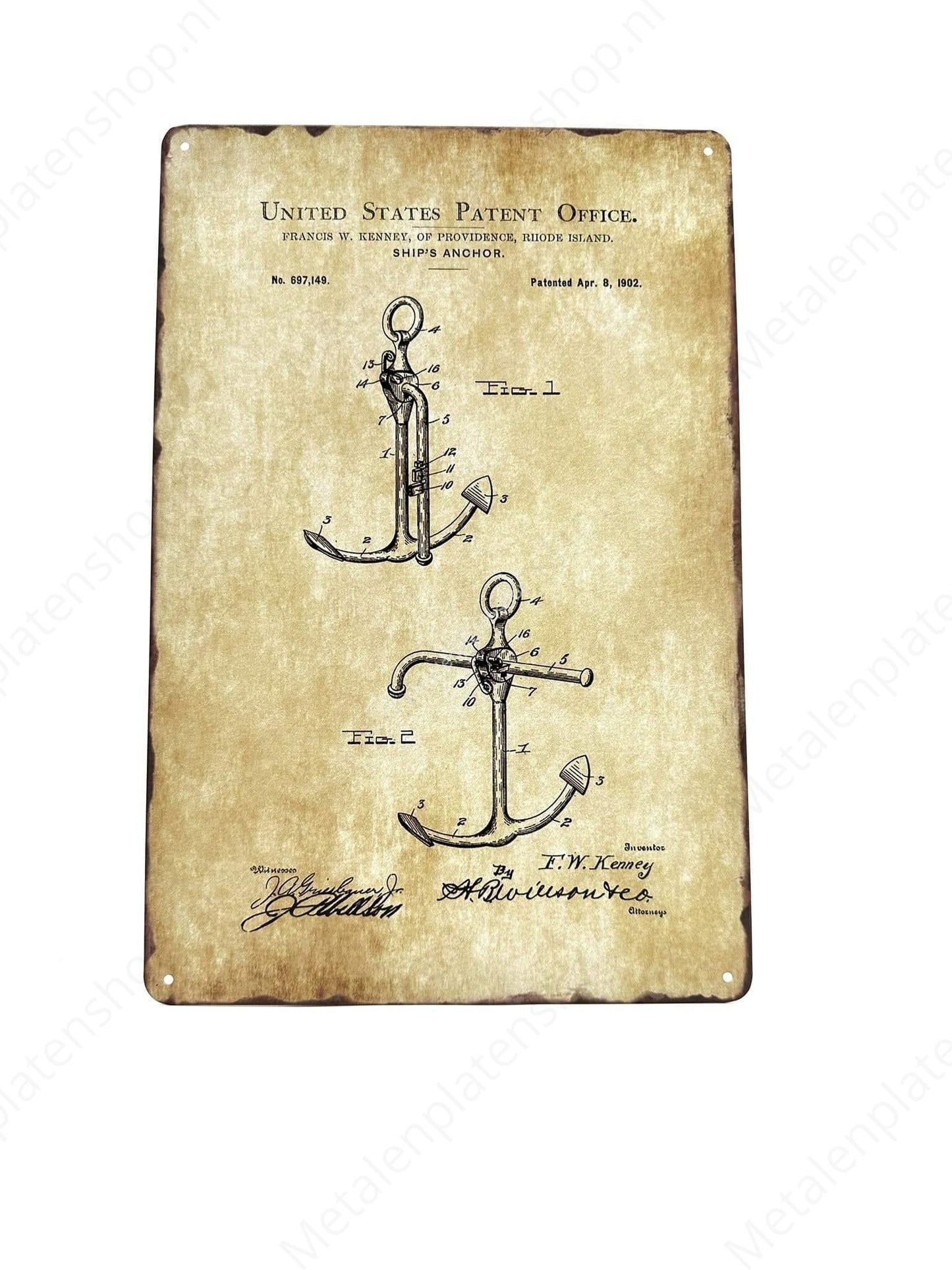 US Patent Ship Anchors - Metal Wall Sign