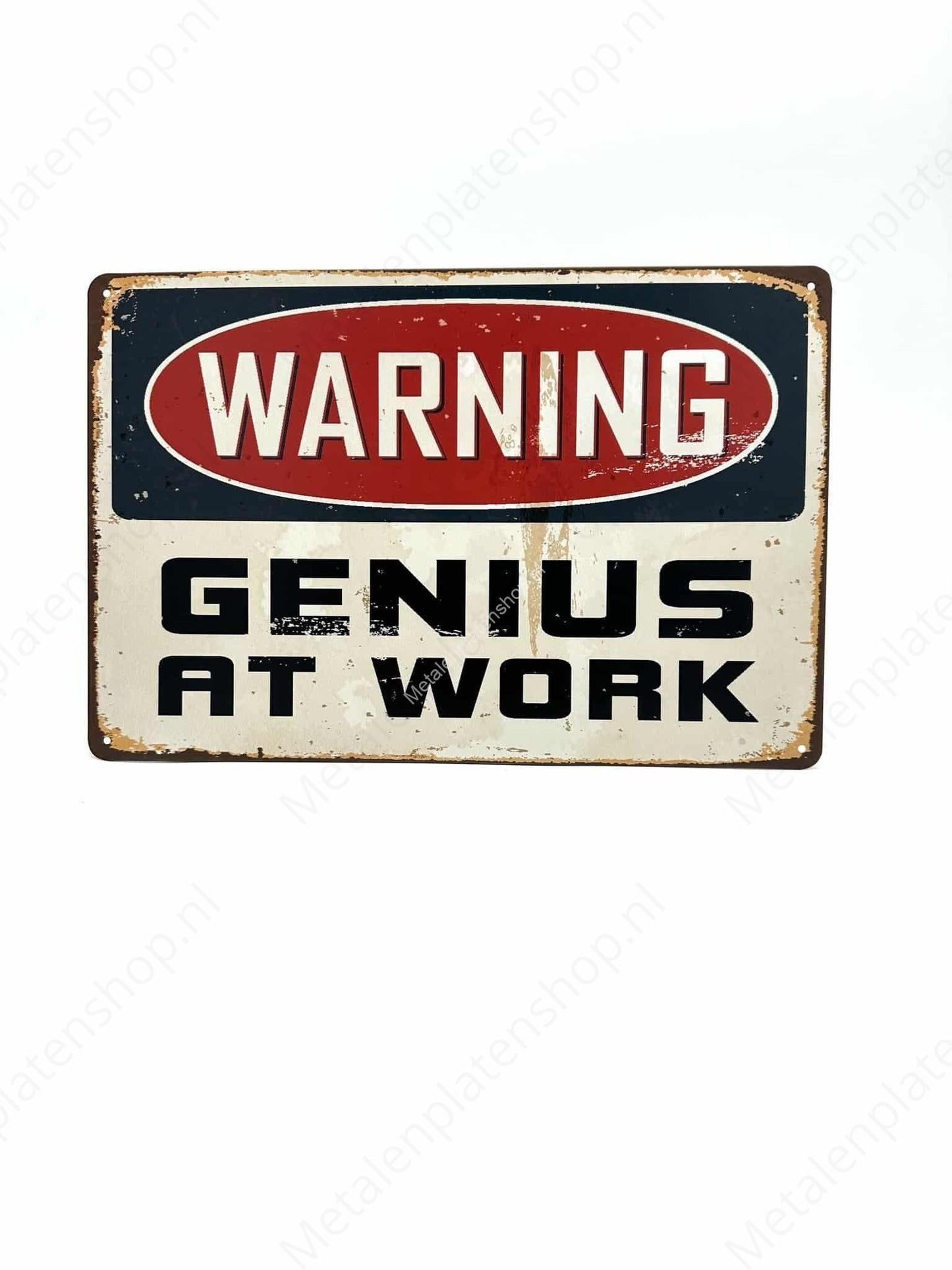 Warning - genius at work - Metal Wall Sign