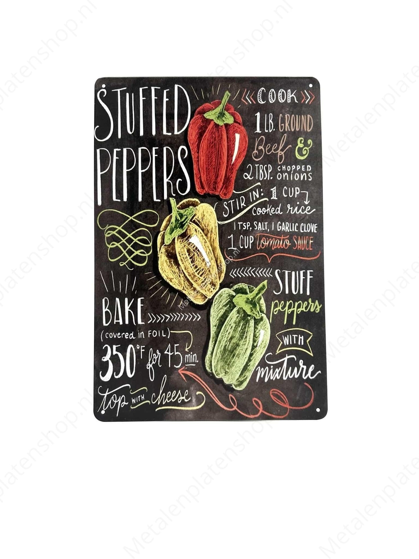 Stuffed Peppers - Chalkboard - Metal Wall Sign