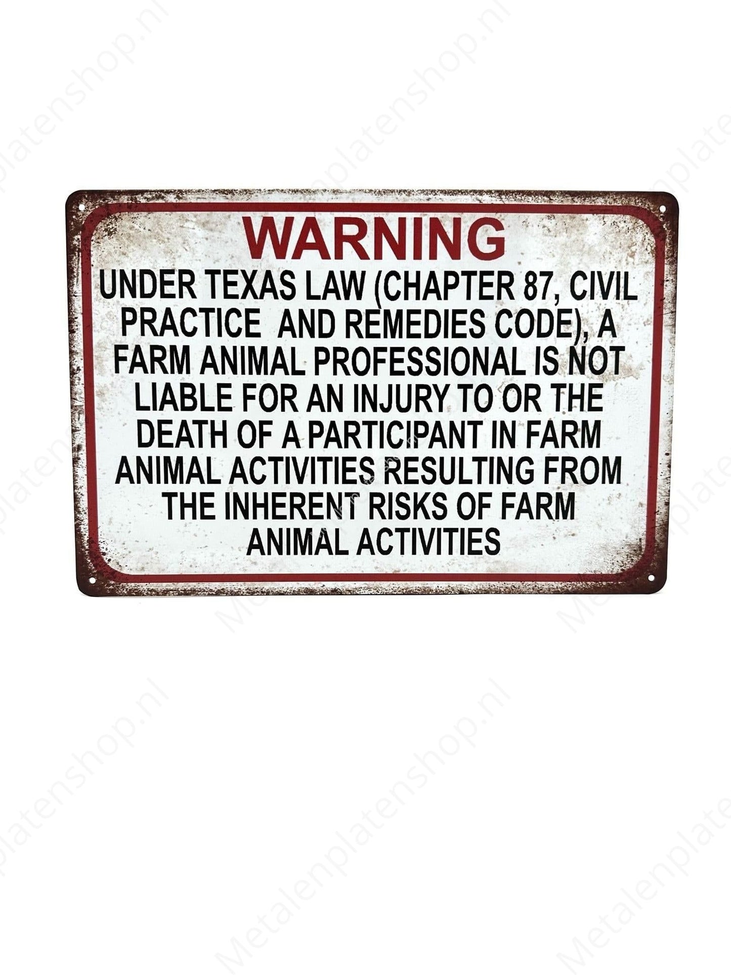 Warning Under Texas Law - Metal Wall Sign