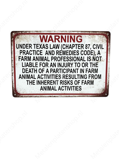 Warning Under Texas Law - Metal Wall Sign