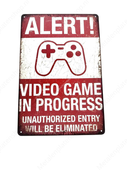 ALERT! Video Game in Progress - Gamen #2 - Metalen Wandbord