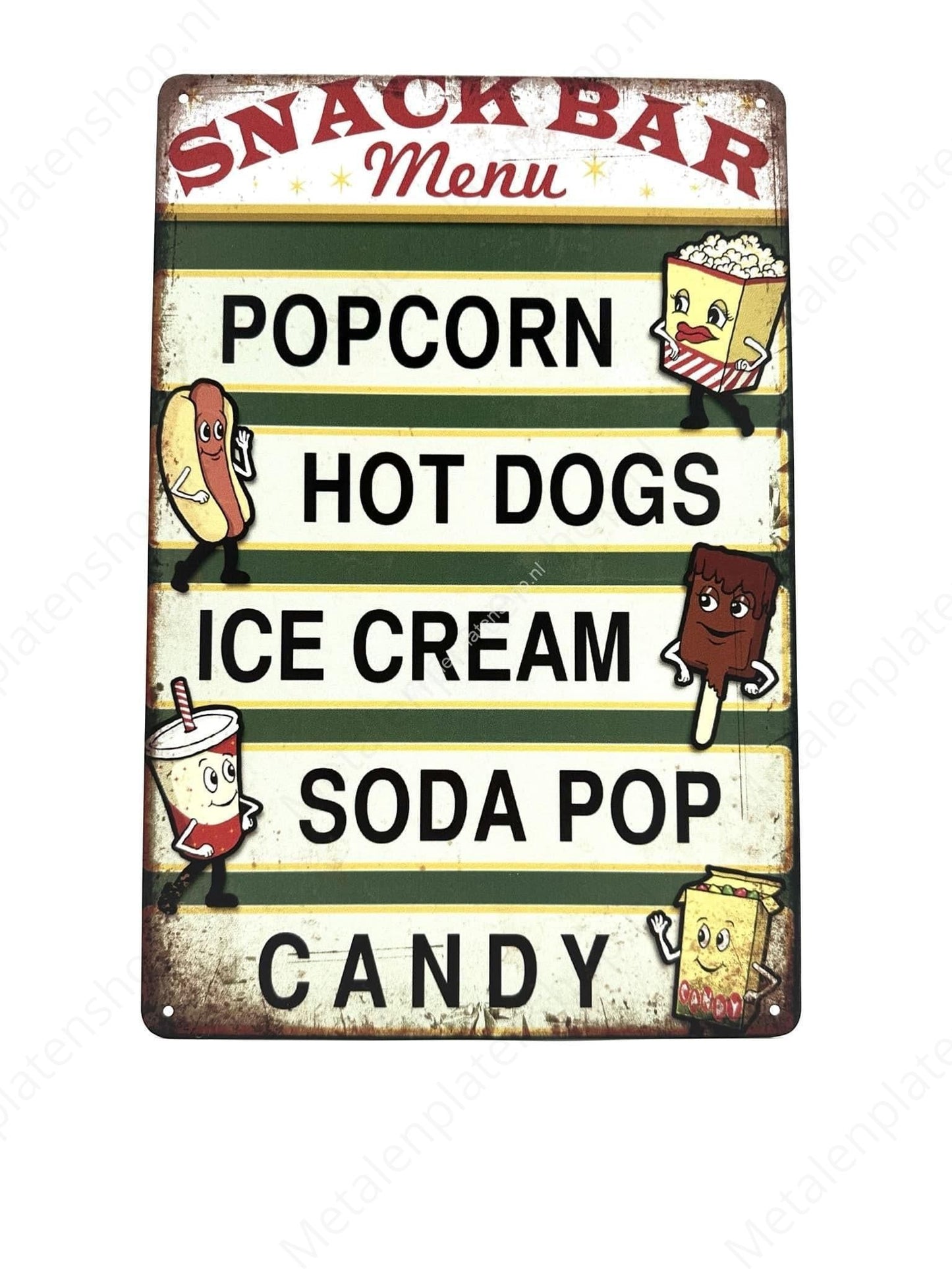 Snackbar Menu - Popcorn Hotdogs Icecream - Metal Wall Sign