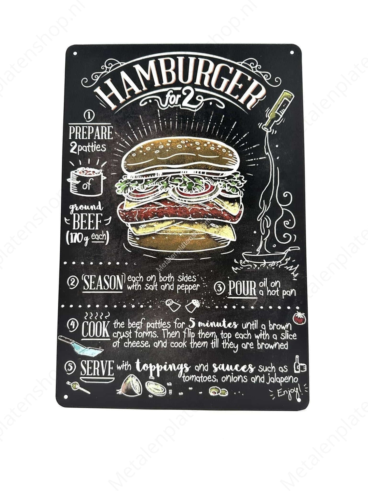 Hamburger für 2 - Kreidetafel - Metallwandschild