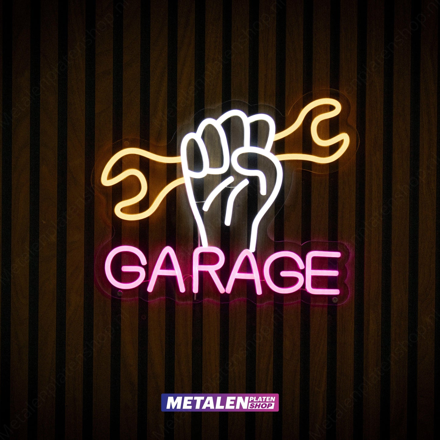 Garage mit Hand und Schlüssel - Neonschild - LED