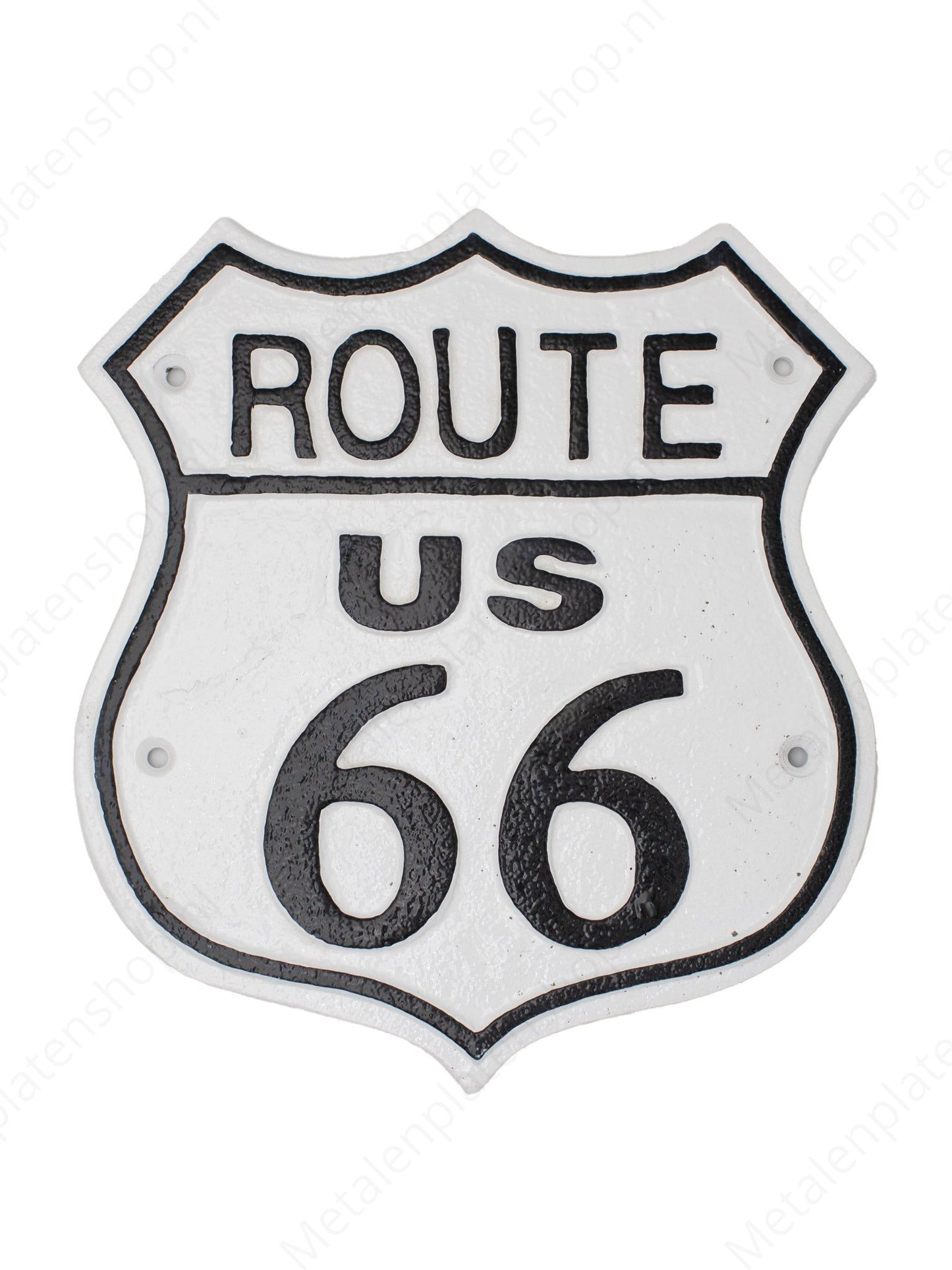 Route 66 – Weiß – Schild aus Gusseisen – 25 x 23 cm 