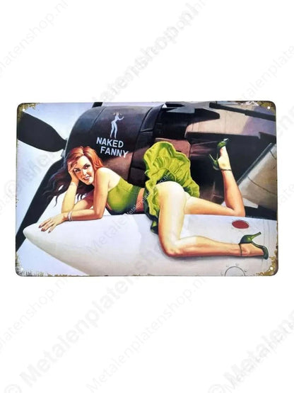 Vliegtuig - Naked Fanny - Vrouw - Metalen Wandbord Metaalbord