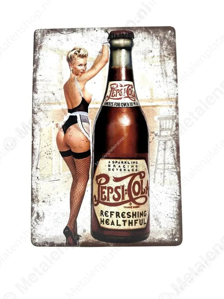 Vrouw met Vintage Pepsi Cola - Metalen Wandbord Metaalbord